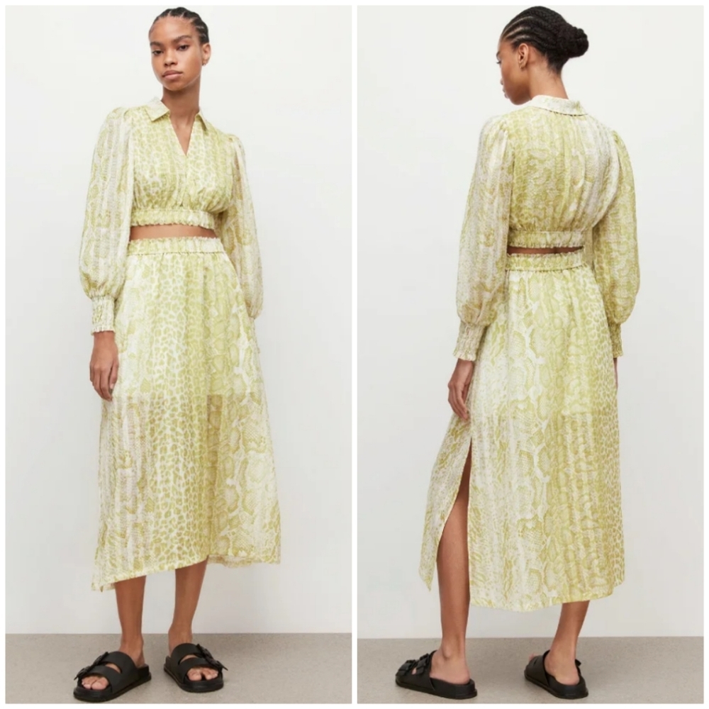 NWT Allsaints Clara Noche Snakeskin Midi Skirt